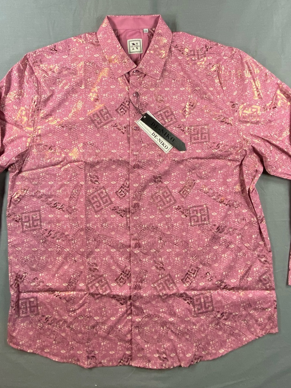 De - Niko Men's Pink Geometric Long-Sleeve Dress Shirt